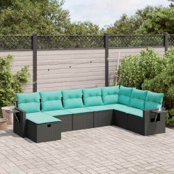 8 Pcs conjunto sofás de jardim com almofadões vime PE preto
