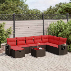 9 Pcs conjunto sofás p/ jardim c/ almofadões vime PE castanho