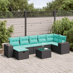 8 Pcs conjunto sofás de jardim com almofadões vime PE preto