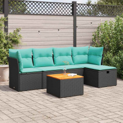 6 Pcs conjunto sofás de jardim c/ almofadões vime PE preto