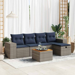 6 Pcs conjunto sofás de jardim com almofadões vime cinzento
