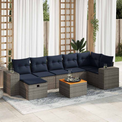 8 Pcs conjunto sofás de jardim c/ almofadões vime PE cinzento