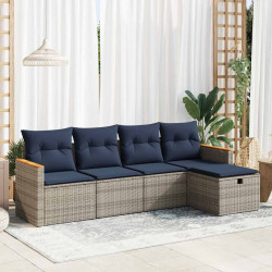 5 Pcs conjunto sofás de jardim c/ almofadões vime PE cinzento