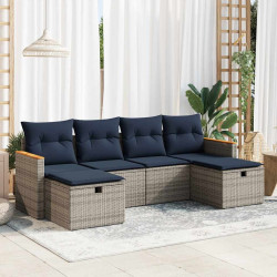 6 Pcs conjunto sofás de jardim com almofadões vime cinzento