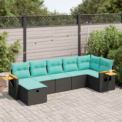 7 Pcs conjunto de sofás p/ jardim c/ almofadões vime PE preto