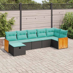 7 Pcs conjunto de sofás p/ jardim c/ almofadões vime PE preto