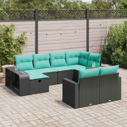 10 Pcs conjunto sofás de jardim c/ almofadões vime PE preto