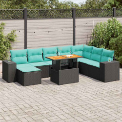 9 Pcs conjunto de sofás p/ jardim c/ almofadões vime PE preto