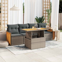 5 Pcs conjunto sofás de jardim c/ almofadões acácia e vime PE