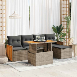 6 Pcs conjunto sofás jardim com almofadões PE/acácia cinzento