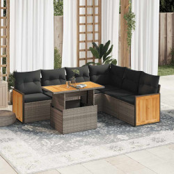 7 Pcs conjunto sofás jardim almofadões vime PE/acácia cinzento