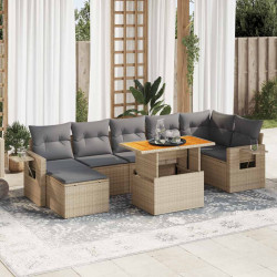 8 Pcs conjunto de sofás p/ jardim com almofadões vime PE bege