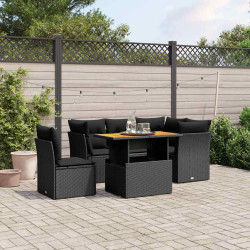 5 Pcs conjunto sofás de jardim com almofadões vime PE preto