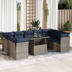 10 Pcs conjunto sofás jardim almofadões vime PE/acácia cinzento