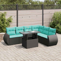 7 Pcs conjunto sofás jardim c/ almofadões vime PE/acácia preto