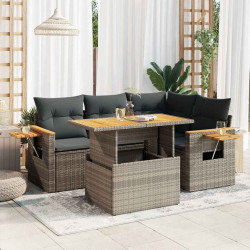 5 Pcs conjunto sofás de jardim c/ almofadões acácia e vime PE