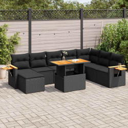 9 Pcs conjunto sofás p/ jardim almofadões vime PE/acácia preto