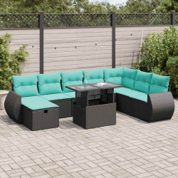 9 Pcs conjunto sofás jardim almofadões vime PE/acácia cinzento