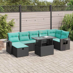 8 Pcs conjunto sofás jardim almofadões vime PE/acácia cinzento