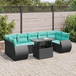 8 Pcs conjunto sofás jardim com almofadões vime PE/acácia preto