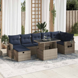 8 Pcs conj. sofás jardim c/ almofadões vime PE cinzento
