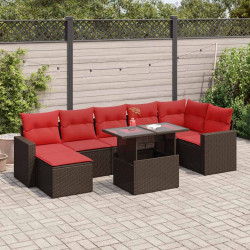 8 Pcs conj. sofás jardim c/ almofadões vime PE/acácia castanho