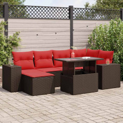 9 Pcs conj. sofás jardim c/ almofadões vime PE/acácia castanho