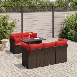 6 Pcs conj. sofás jardim c/ almofadões vime PE/acácia castanho
