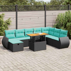 9 Pcs conj. sofás jardim c/ almofadões vime PE/acácia castanho