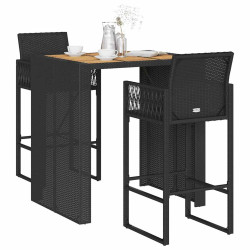 3 Pcs conj. de bar jardim sem almofadões vime PE/acácia preto