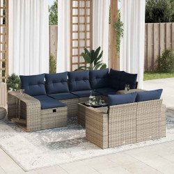 11 Pcs conjunto sofás de jardim c/ almofadões vime PE cinzento