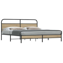 Estrutura de cama sem colchão 193x203cm metal carvalho fumado