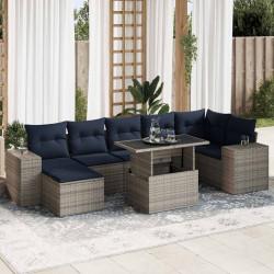 8 Pcs conjunto sofás jardim almofadões vime PE/acácia cinzento