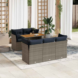 6 Pcs conjunto sofás de jardim com almofadões vime cinzento