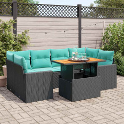 7 Pcs conjunto de sofás p/ jardim c/ almofadões vime PE preto