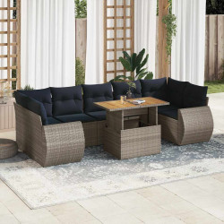 8 Pcs conjunto sofás de jardim c/ almofadões vime PE cinzento