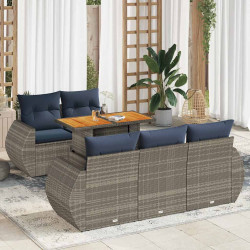 6 Pcs conjunto sofás de jardim com almofadões vime cinzento