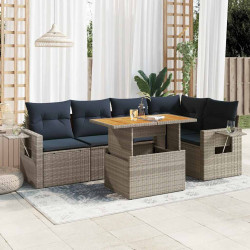 6 Pcs conjunto sofás de jardim com almofadões vime cinzento