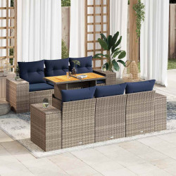 7 Pcs conjunto sofás p/ jardim c/ almofadões vime PE cinzento