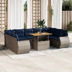 10 Pcs conjunto sofás de jardim c/ almofadões vime PE cinzento