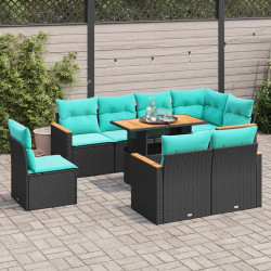 9 Pcs conjunto de sofás p/ jardim c/ almofadões vime PE preto