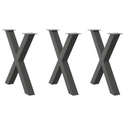 Pés para mesa de jantar em formato de x, 3 peças, antracite, 80x(72-73) cm, aço