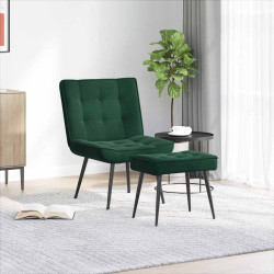Cadeira de descanso com banco veludo verde-escuro