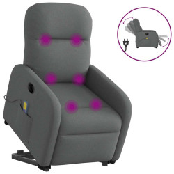 Poltrona elétrica elevatória massagens tecido cinzento-escuro