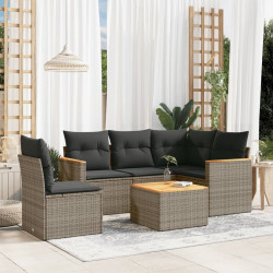 6 Pcs conjunto sofás de jardim com almofadões vime cinzento