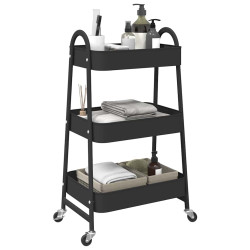 Carrinho de arrumação com 3 níveis 42x41,5x77 cm aço preto