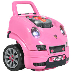 Motor de caminhão para crianças com 61 peças volante buzina faróis caixa de armazenamento e rodas 40x39x47 cm rosa