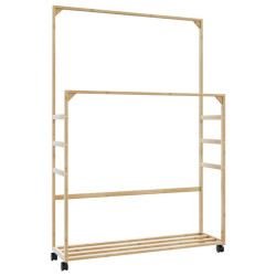 Cabide com prateleiras e rodas 90x35x155 cm bambu