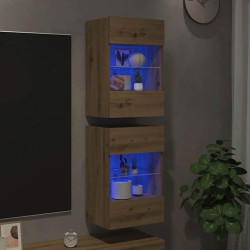 Armários de parede com luzes LED para TV 2 pcs carvalho artesanal