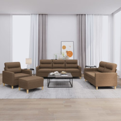 4 Pcs conjunto de sofás com almofadões tecido castanho